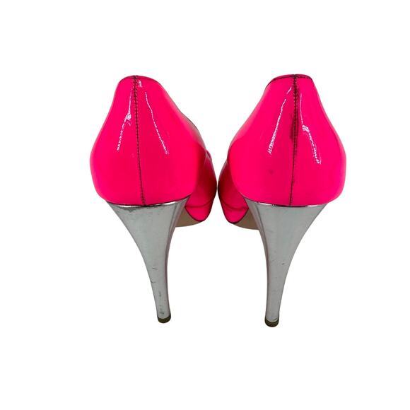 Miu Miu Neon Pink Patent Peep Toe Stiletto Heels - Picture 3 of 7